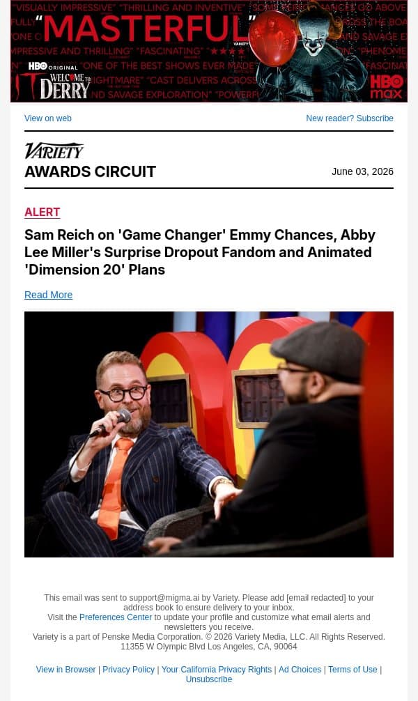 Sam Reich on 'Game Changer' Emmy Chances, Abby Lee Miller's Surprise Dropout Fandom and Animated 'Dimension 20' Plans email from Variety screenshot