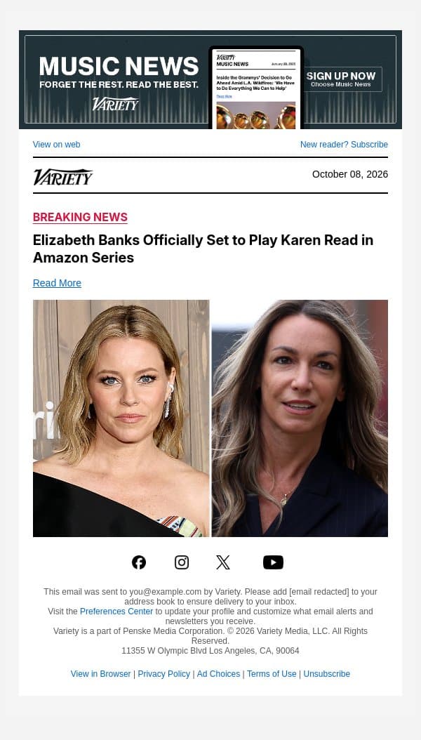 Elizabeth Banks Officially Set to Play Karen Read in Amazon Series email from Variety screenshot