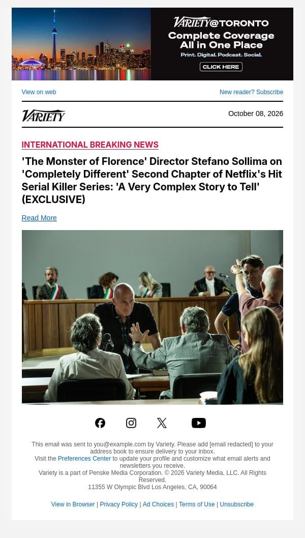 'The Monster of Florence' Director Stefano Sollima on 'Completely Different' Second Chapter of Netflix's Hit Serial Killer Series: 'A Very Complex Story to Tell' (EXCLUSIVE) email from Variety screenshot