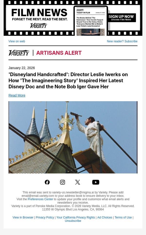 'Disneyland Handcrafted': Director Leslie Iwerks on How 'The Imagineering Story' Inspired Her Latest Disney Doc and the Note Bob Iger Gave Her email from Variety screenshot