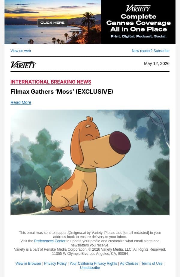 Filmax Gathers ‘Moss’ (EXCLUSIVE) email from Variety screenshot