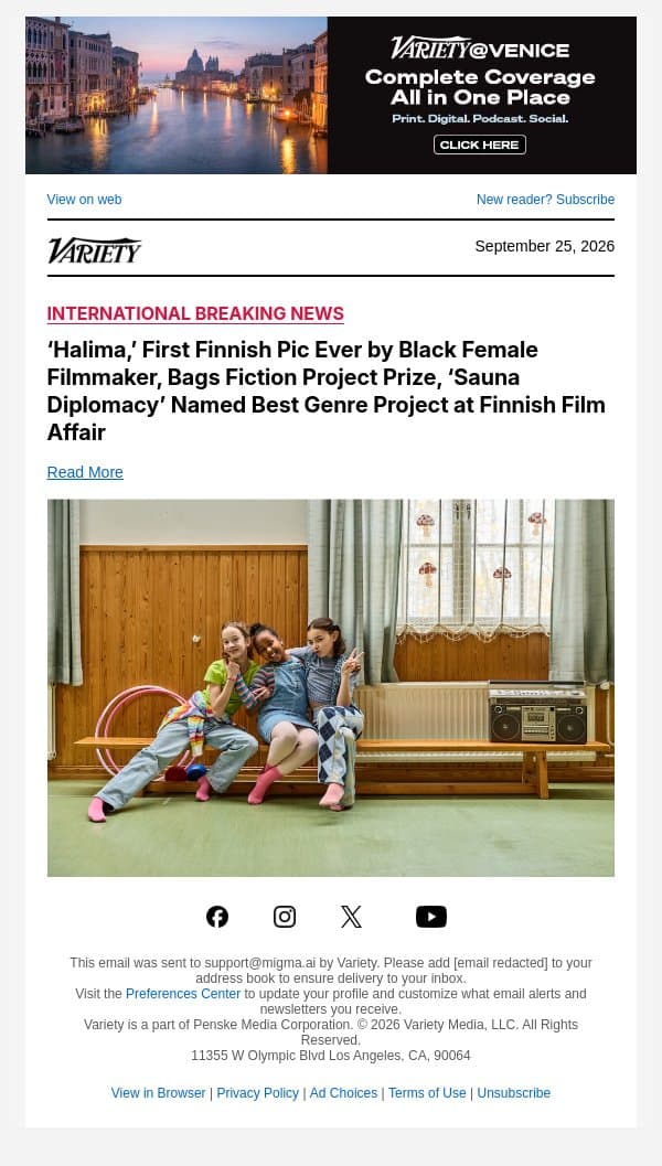 ‘Halima,’ First Finnish Pic Ever by Black Female Filmmaker, Bags Fiction Project Prize, ‘Sauna Diplomacy’ Named Best Genre Project at Finnish Film Affair email from Variety screenshot