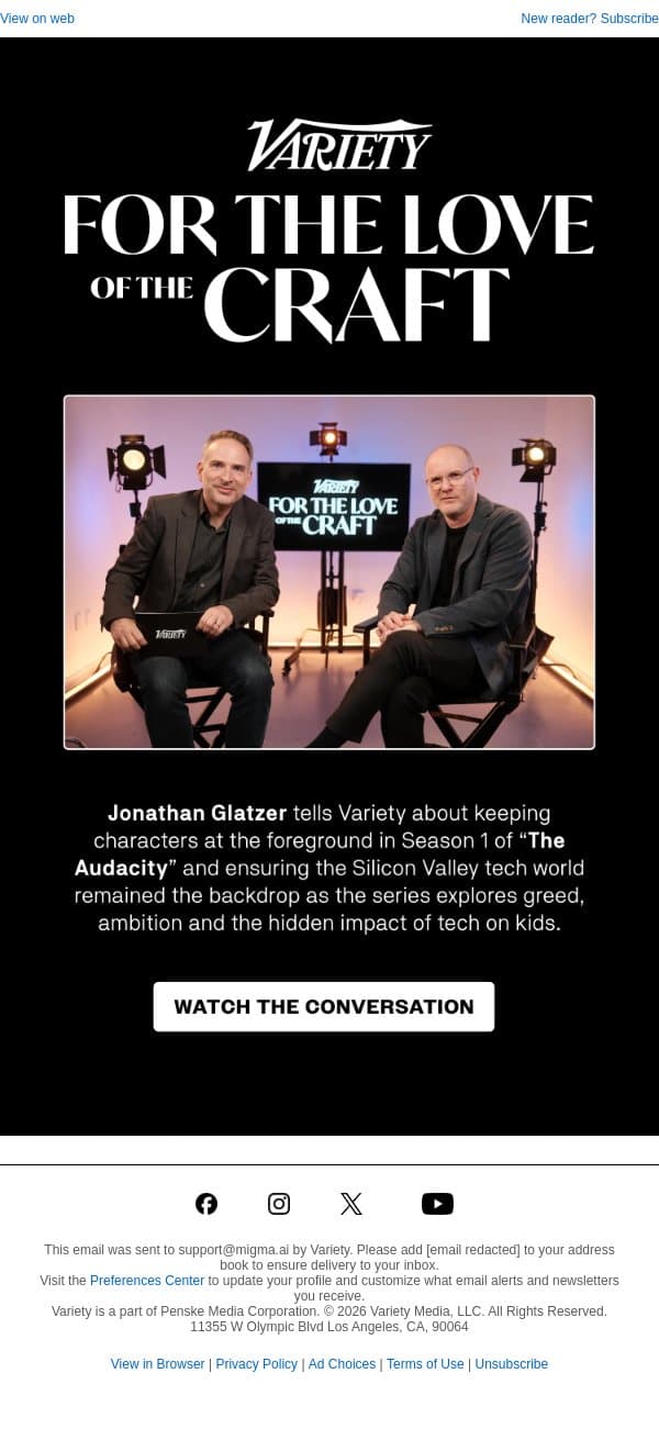 ‘The Audacity’ Creator Jonathan Glatzer on Finding the Right Tone and Performers to Tackle the World of Tech Titans email from Variety screenshot