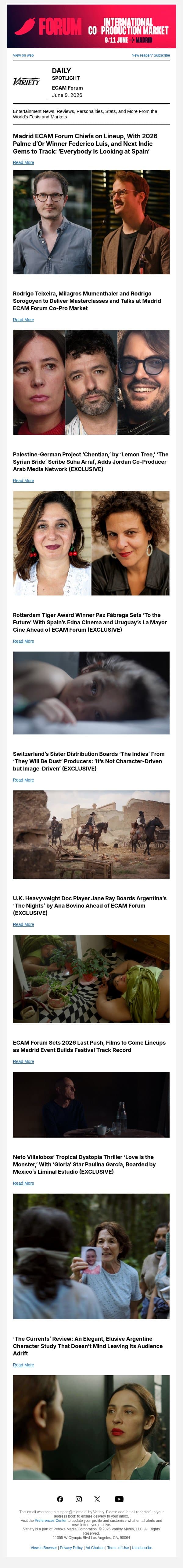 ECAM Forum Rides Spain Surge; Suha Arraf, Paz Fábrega Add Partners; ‘The Indies’ Gets Distribution email from Variety screenshot