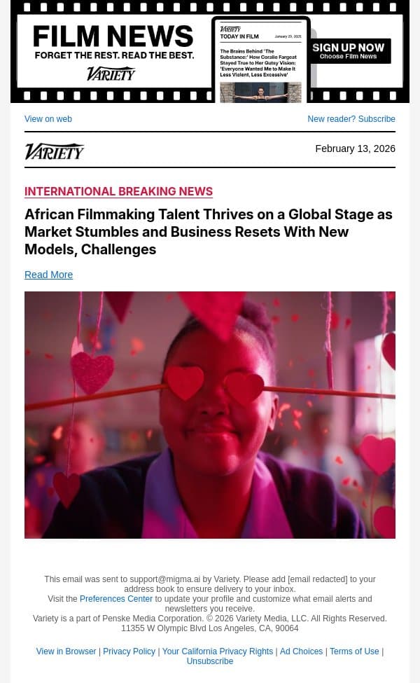 African Filmmaking Talent Thrives on a Global Stage as Market Stumbles and Business Resets With New Models, Challenges email from Variety screenshot