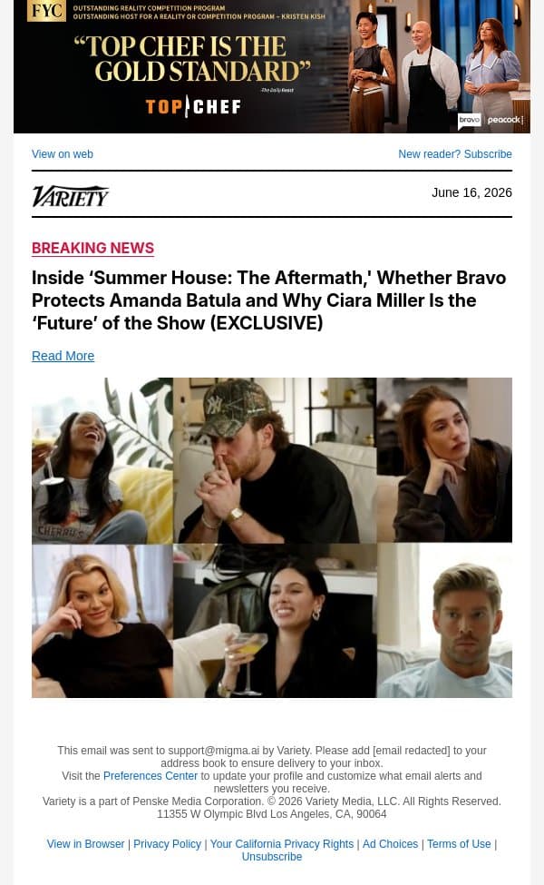 Inside ‘Summer House: The Aftermath,' Whether Bravo Protects Amanda Batula and Why Ciara Miller Is the ‘Future’ of the Show (EXCLUSIVE) email from Variety screenshot