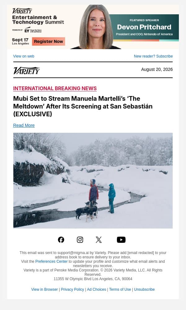 Mubi Set to Stream Manuela Martelli’s ‘The Meltdown’ After Its Screening at San Sebastián (EXCLUSIVE) email from Variety screenshot