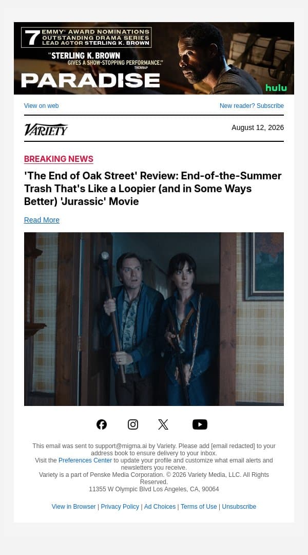 'The End of Oak Street' Review: End-of-the-Summer Trash That's Like a Loopier (and in Some Ways Better) 'Jurassic' Movie email from Variety screenshot