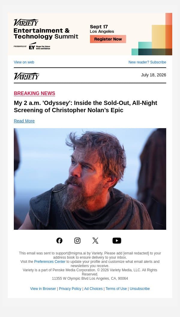 My 2 a.m. 'Odyssey': Inside the Sold-Out, All-Night Screening of Christopher Nolan’s Epic email from Variety screenshot