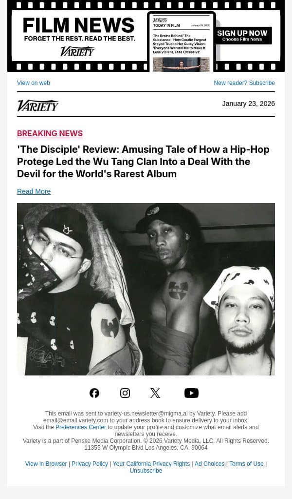 'The Disciple' Review: Amusing Tale of How a Hip-Hop Protege Led the Wu Tang Clan Into a Deal With the Devil for the World's Rarest Album email from Variety screenshot