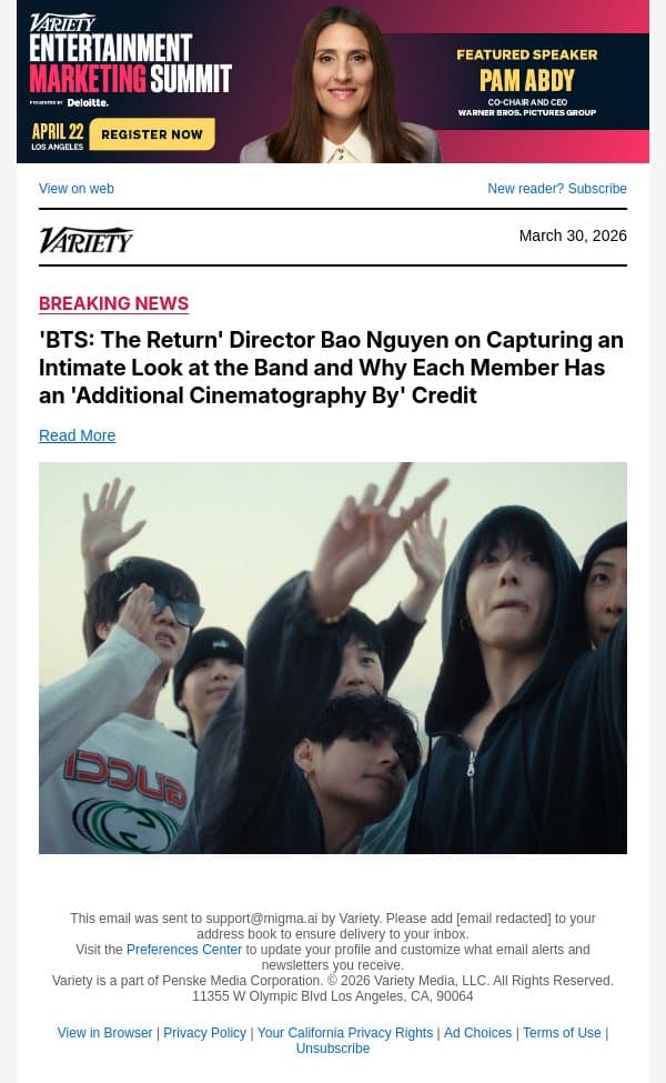 'BTS: The Return' Director Bao Nguyen on Capturing an Intimate Look at the Band and Why Each Member Has an 'Additional Cinematography By' Credit email from Variety screenshot