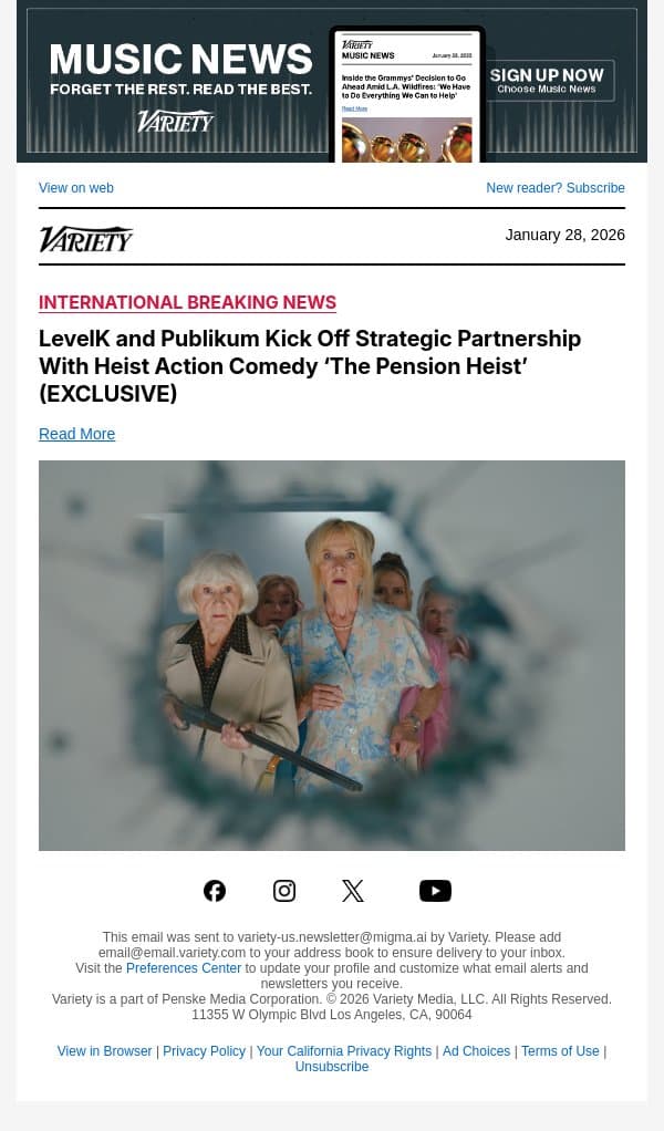 LevelK and Publikum Kick Off Strategic Partnership With Heist Action Comedy ‘The Pension Heist’ (EXCLUSIVE) email from Variety screenshot