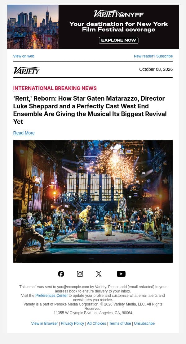 'Rent,' Reborn: How Star Gaten Matarazzo, Director Luke Sheppard and a Perfectly Cast West End Ensemble Are Giving the Musical Its Biggest Revival Yet email from Variety screenshot