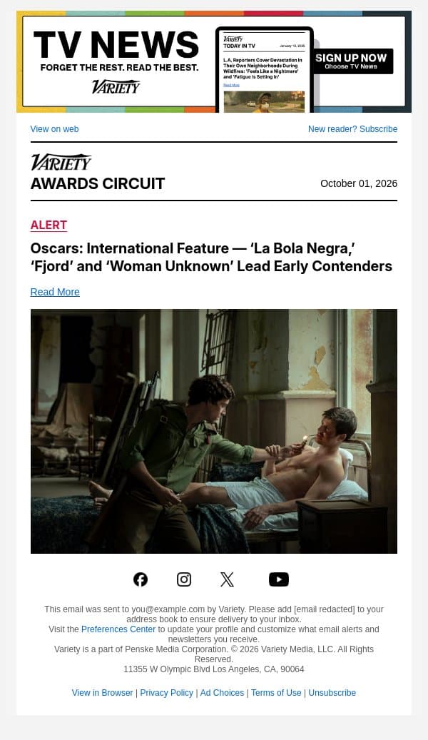 Oscars: International Feature — ‘La Bola Negra,’ ‘Fjord’ and ‘Woman Unknown’ Lead Early Contenders email from Variety screenshot