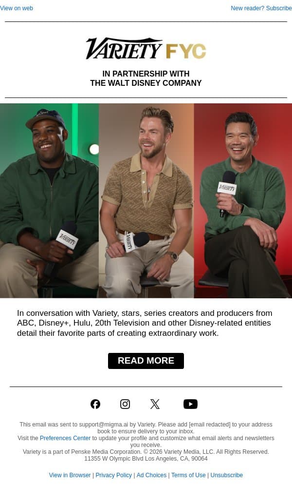 Disney TV Stars From “The Bear,” “Dancing with the Stars,” “Wonder Man” and More Celebrate Great Storytelling email from Variety screenshot