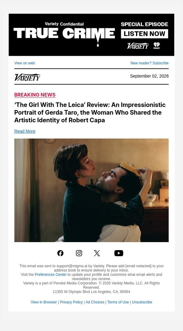 ‘The Girl With The Leica’ Review: An Impressionistic Portrait of Gerda Taro, the Woman Who Shared the Artistic Identity of Robert Capa email from Variety screenshot
