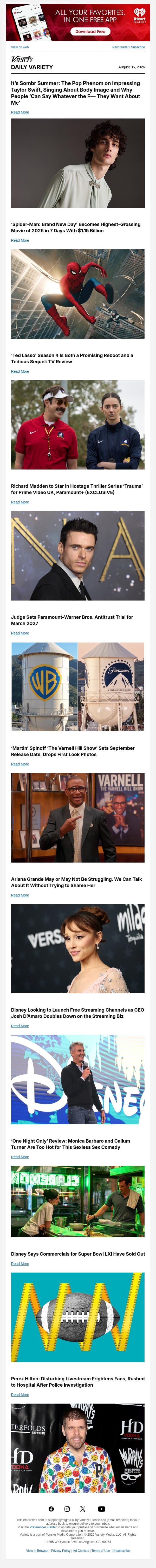 Summer of Sombr; 'Brand New Day' Becomes 2026's Highest Grossing Movie; 'Ted Lasso' Season 4 Review email from Variety screenshot