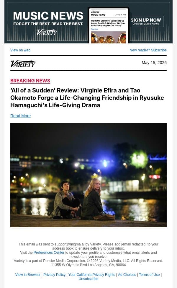 ‘All of a Sudden’ Review: Virginie Efira and Tao Okamoto Forge a Life-Changing Friendship in Ryusuke Hamaguchi's Life-Giving Drama email from Variety screenshot