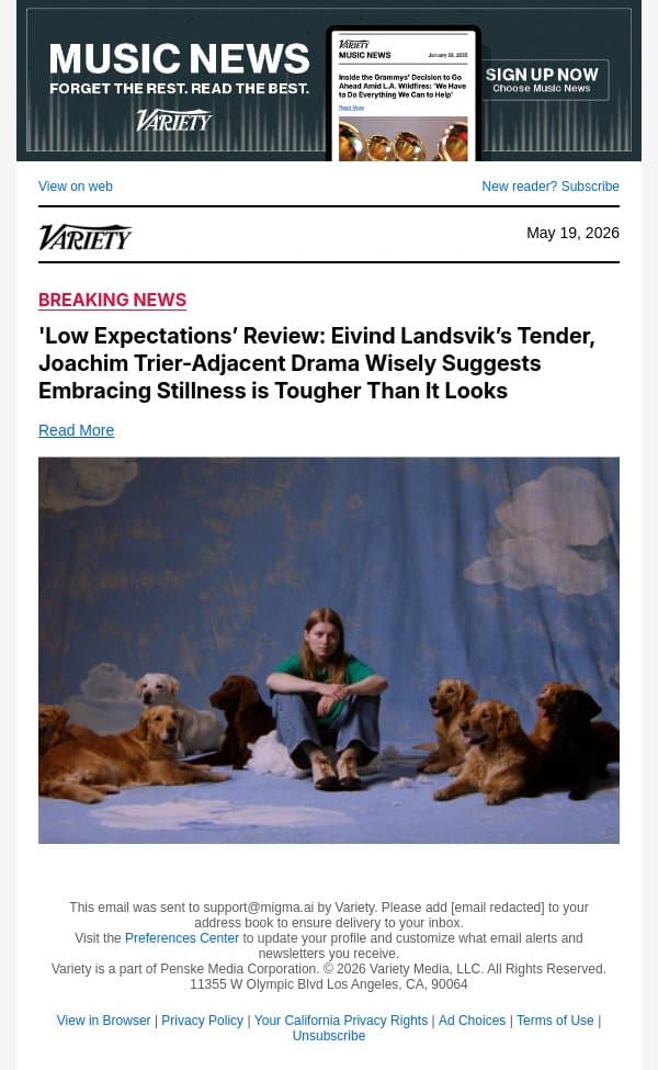 'Low Expectations’ Review: Eivind Landsvik’s Tender, Joachim Trier-Adjacent Drama Wisely Suggests Embracing Stillness is Tougher Than It Looks email from Variety screenshot