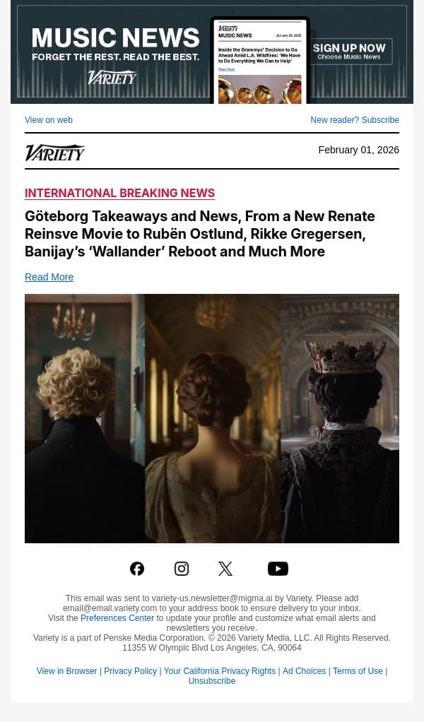 Göteborg Takeaways and News, From a New Renate Reinsve Movie to Rubën Ostlund, Rikke Gregersen, Banijay’s ‘Wallander’ Reboot and Much More email from Variety screenshot