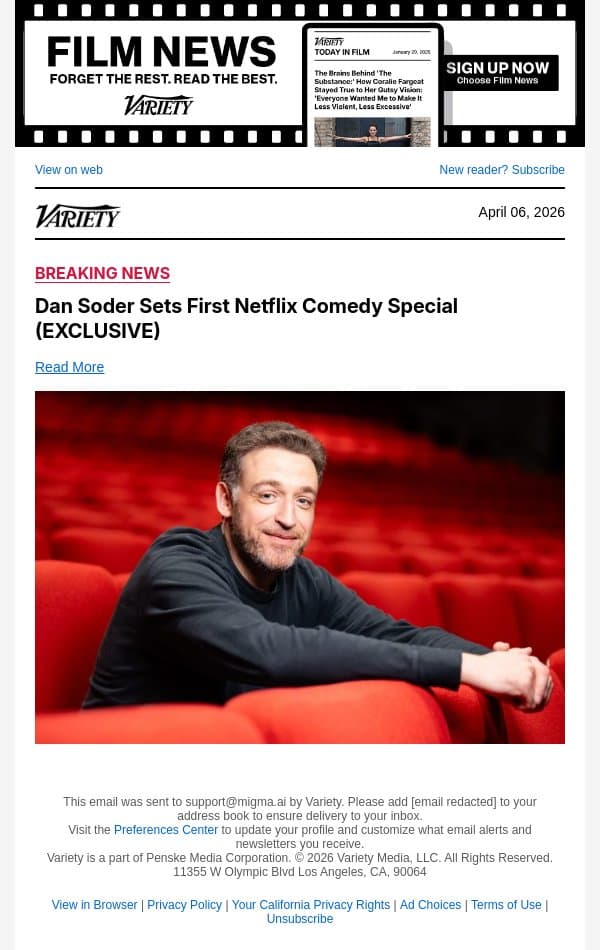 Dan Soder Sets First Netflix Comedy Special (EXCLUSIVE) email from Variety screenshot