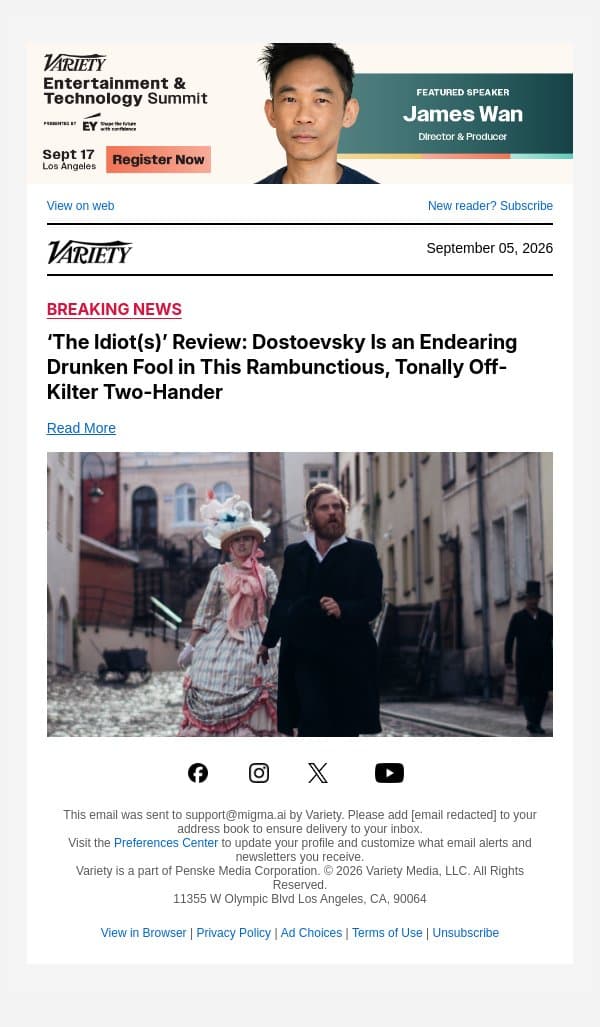 ‘The Idiot(s)’ Review: Dostoevsky Is an Endearing Drunken Fool in This Rambunctious, Tonally Off-Kilter Two-Hander email from Variety screenshot