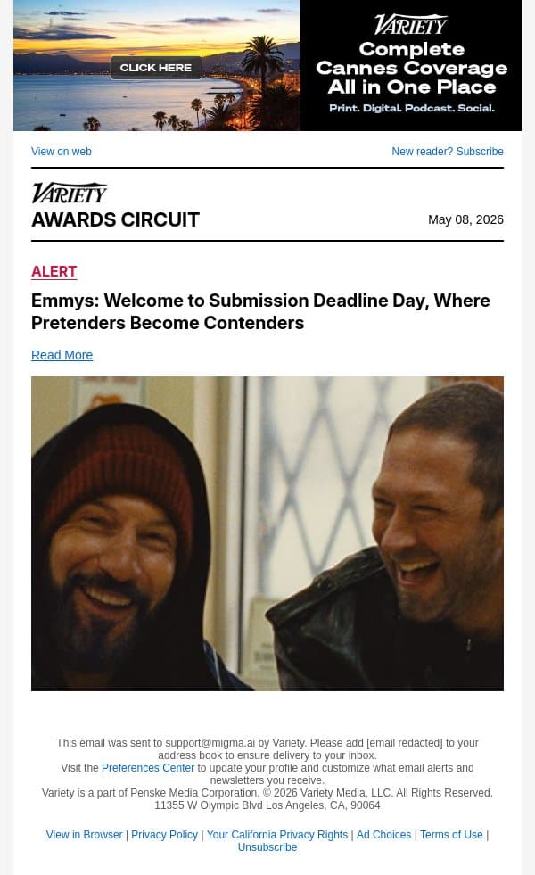 Emmys: Welcome to Submission Deadline Day, Where Pretenders Become Contenders email from Variety screenshot