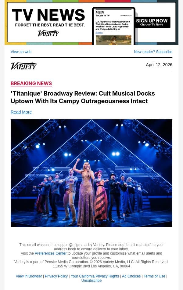 'Titaníque' Broadway Review: Cult Musical Docks Uptown With Its Campy Outrageousness Intact email from Variety screenshot