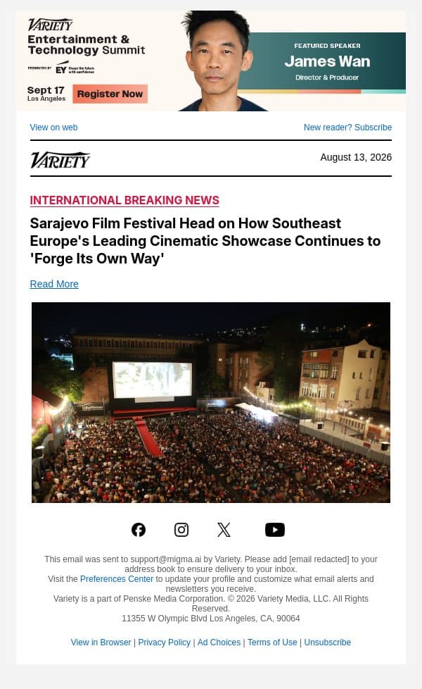Sarajevo Film Festival Head on How Southeast Europe's Leading Cinematic Showcase Continues to 'Forge Its Own Way' email from Variety screenshot