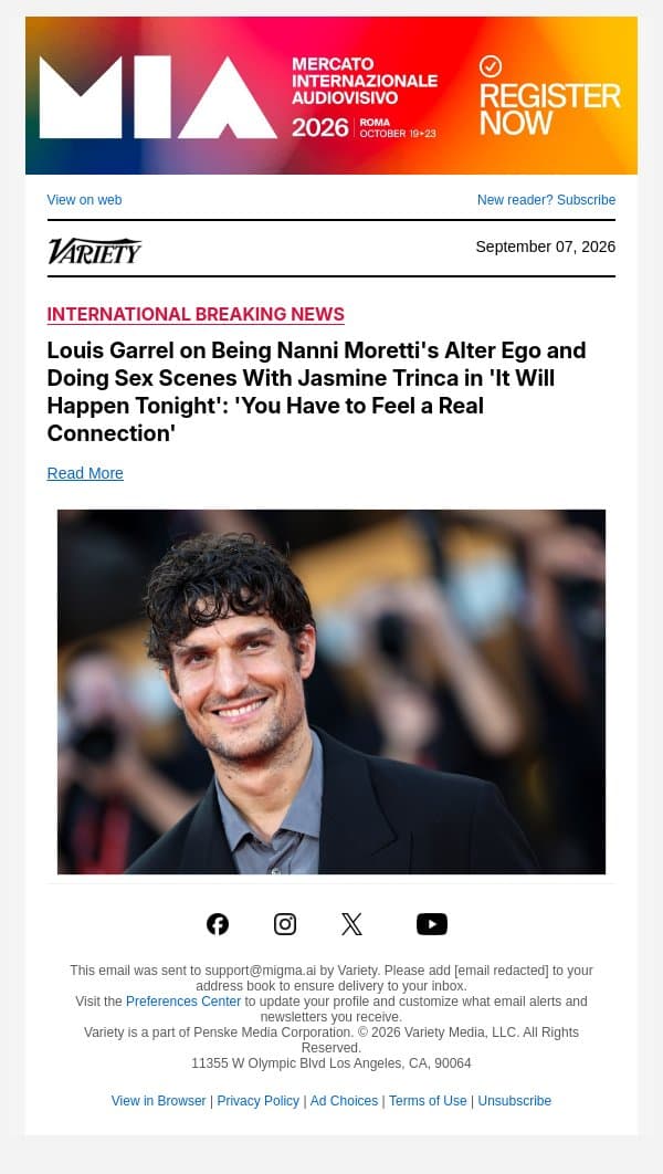Louis Garrel on Being Nanni Moretti's Alter Ego and Doing Sex Scenes With Jasmine Trinca in 'It Will Happen Tonight': 'You Have to Feel a Real Connection' email from Variety screenshot