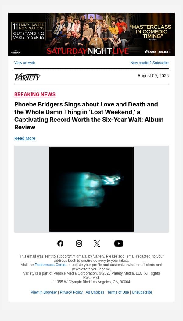 Phoebe Bridgers Sings about Love and Death and the Whole Damn Thing in 'Lost Weekend,' a Captivating Record Worth the Six-Year Wait: Album Review email from Variety screenshot