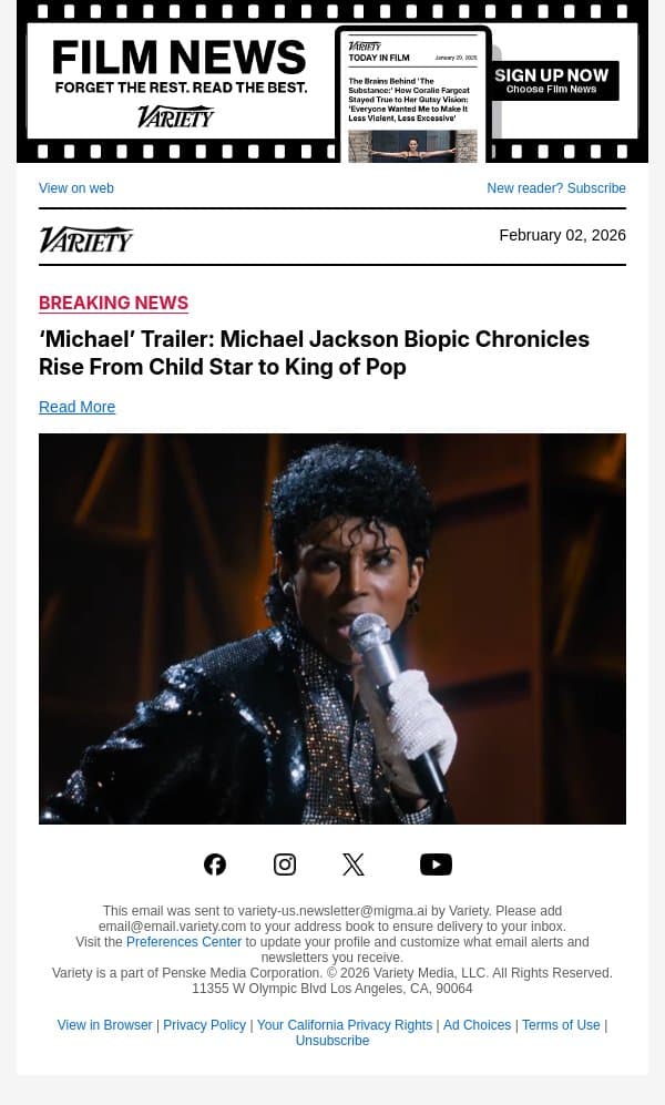 ‘Michael’ Trailer: Michael Jackson Biopic Chronicles Rise From Child Star to King of Pop email from Variety screenshot