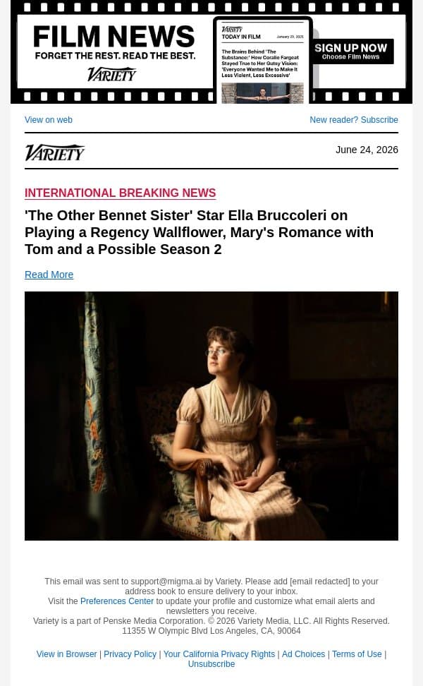 'The Other Bennet Sister' Star Ella Bruccoleri on Playing a Regency Wallflower, Mary's Romance with Tom and a Possible Season 2 email from Variety screenshot