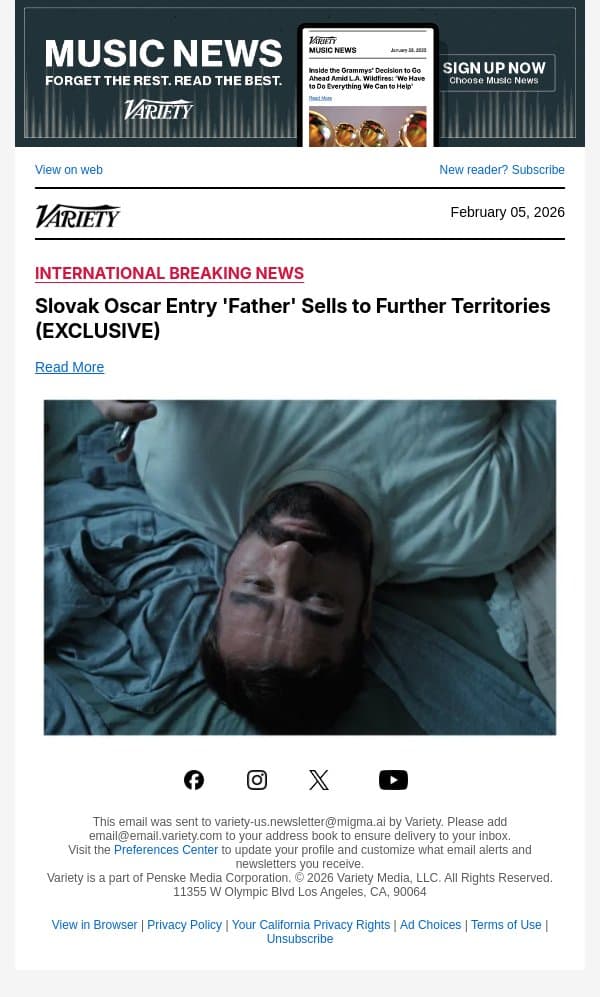 Slovak Oscar Entry 'Father' Sells to Further Territories (EXCLUSIVE) email from Variety screenshot