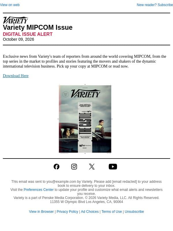 Banijay Executives Talk Company's Post-Merger Future; State of the Global Market; Buzzy Series at Mipcom email from Variety screenshot
