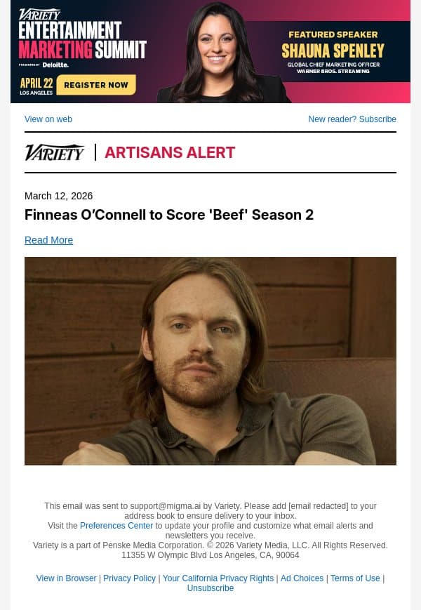 Finneas O’Connell to Score 'Beef' Season 2 email from Variety screenshot