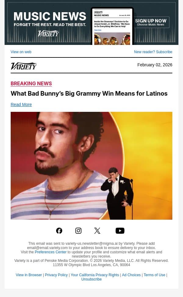 What Bad Bunny’s Big Grammy Win Means for Latinos email from Variety screenshot