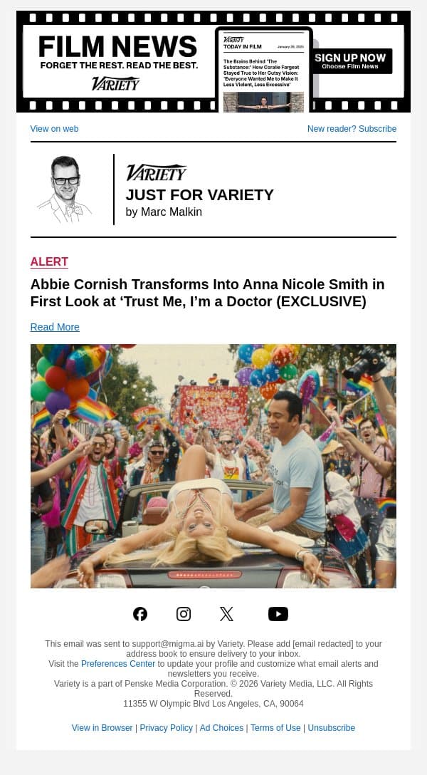 Abbie Cornish Transforms Into Anna Nicole Smith in First Look at ‘Trust Me, I’m a Doctor (EXCLUSIVE) email from Variety screenshot