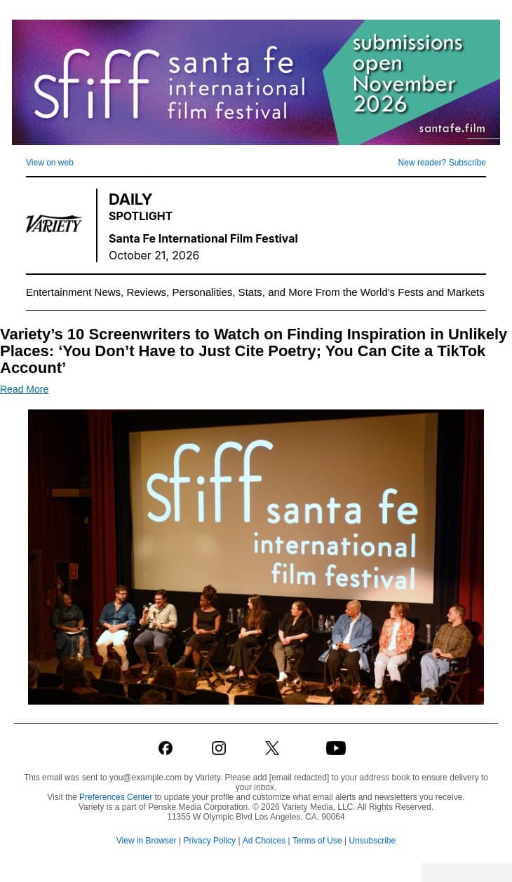Variety’s 10 Screenwriters to Watch on Finding Inspiration in Unlikely Places: ‘You Don’t Have to Just Cite Poetry; You Can Cite a TikTok Account’ email from Variety screenshot