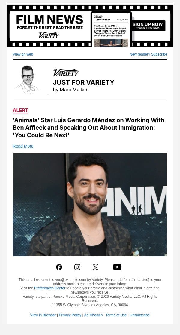 'Animals' Star Luis Gerardo Méndez on Working With Ben Affleck and Speaking Out About Immigration: 'You Could Be Next' email from Variety screenshot