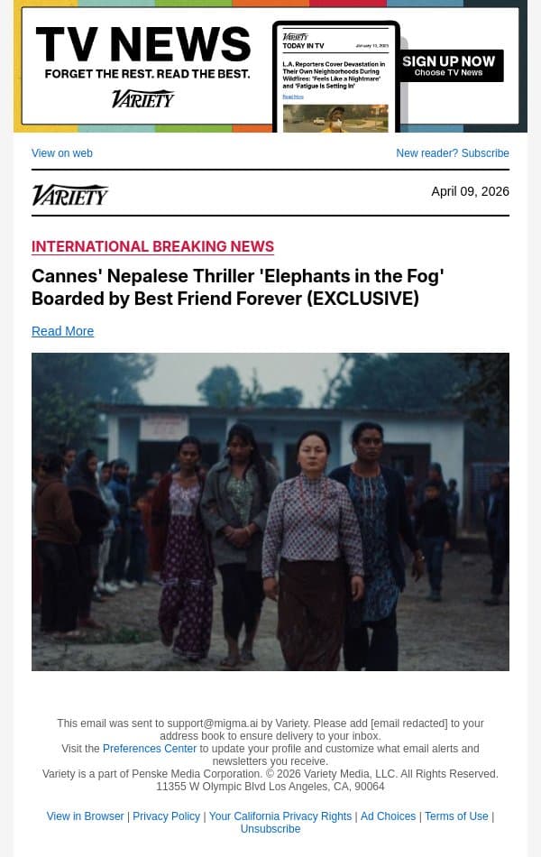 Cannes' Nepalese Thriller 'Elephants in the Fog' Boarded by Best Friend Forever (EXCLUSIVE) email from Variety screenshot