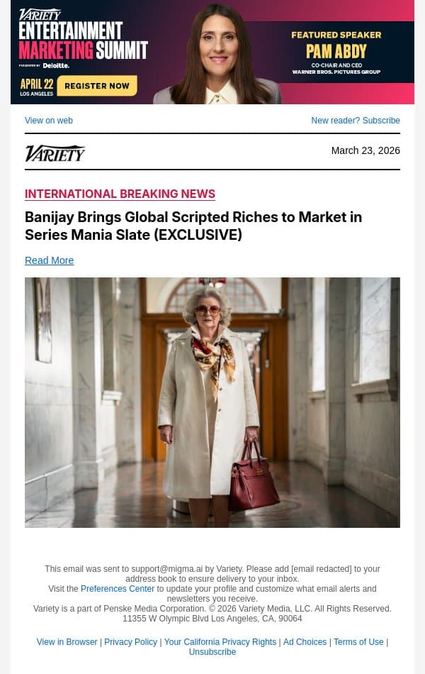 Banijay Brings Global Scripted Riches to Market in Series Mania Slate (EXCLUSIVE) email from Variety screenshot