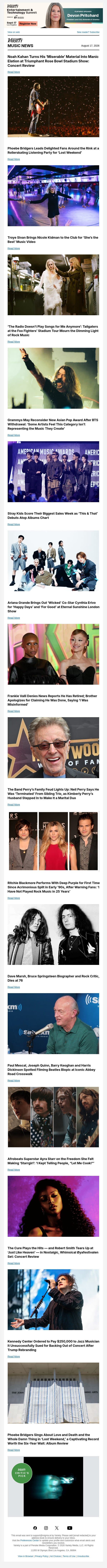 Noah Kahan Reviewed at the Rose Bowl; Troye Sivan Enlists Nicole Kidman for Video; Grammys Reconsider Asian Pop Category email from Variety screenshot