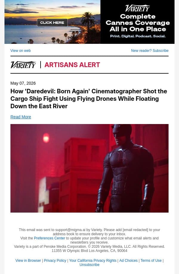 How 'Daredevil: Born Again' Cinematographer Shot the Cargo Ship Fight Using Flying Drones While Floating Down the East River email from Variety screenshot