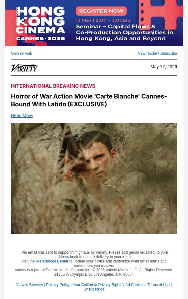 Horror of War Action Movie ‘Carte Blanche’ Cannes-Bound With Latido (EXCLUSIVE) email from Variety screenshot
