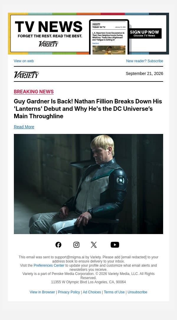 Guy Gardner Is Back! Nathan Fillion Breaks Down His 'Lanterns' Debut and Why He's the DC Universe’s Main Throughline email from Variety screenshot