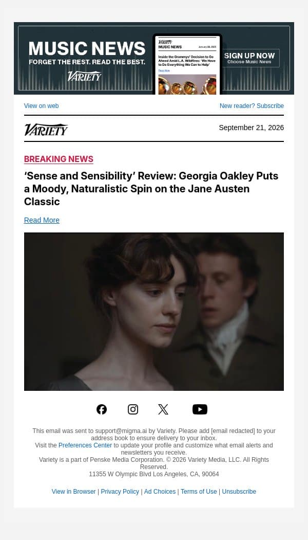 ‘Sense and Sensibility’ Review: Georgia Oakley Puts a Moody, Naturalistic Spin on the Jane Austen Classic email from Variety screenshot