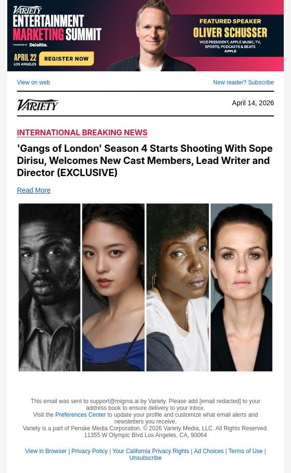 'Gangs of London' Season 4 Starts Shooting With Sope Dirisu, Welcomes New Cast Members, Lead Writer and Director (EXCLUSIVE) email from Variety screenshot