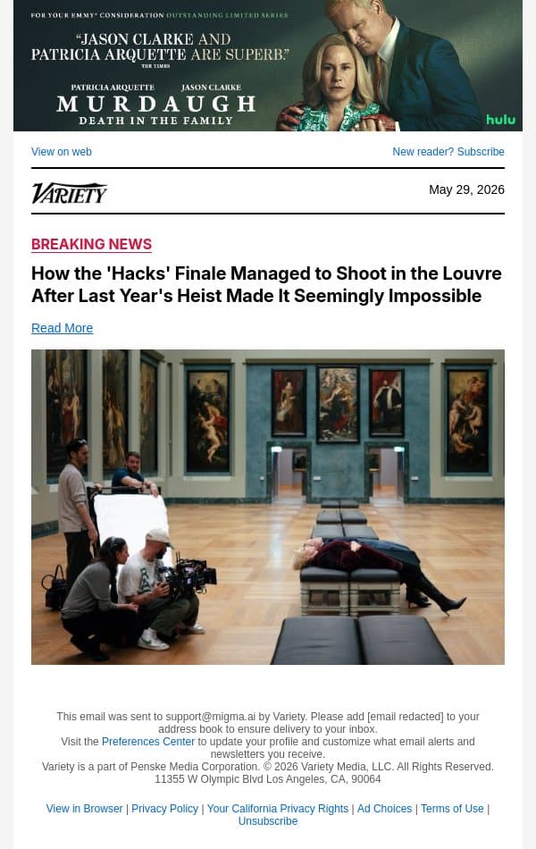 How the 'Hacks' Finale Managed to Shoot in the Louvre After Last Year's Heist Made It Seemingly Impossible email from Variety screenshot