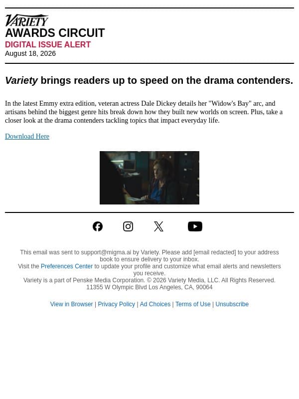 Emmy Extra Edition: Drama email from Variety screenshot
